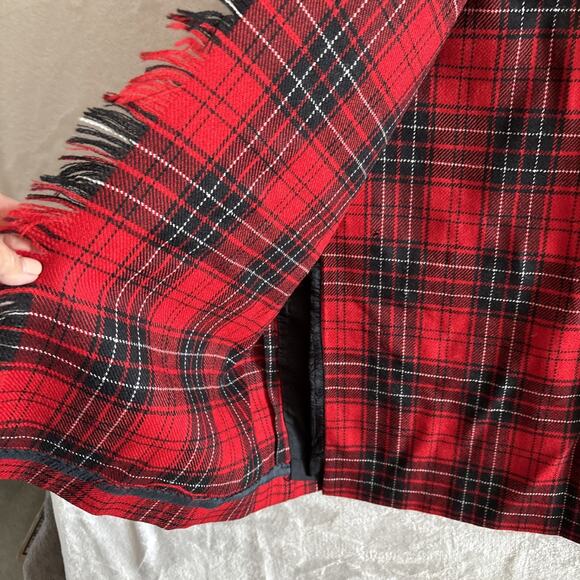 Vintage Rafaella Wool Maxi Red Tartan Plaid Wrap Skirt Size 8 Fringe Blanket - Picture 5 of 10